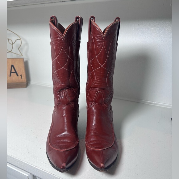 Vintage Tony Lama Gold Label Red Leather Western Boots Women 6.5 Classic Cowboy - Picture 3 of 8